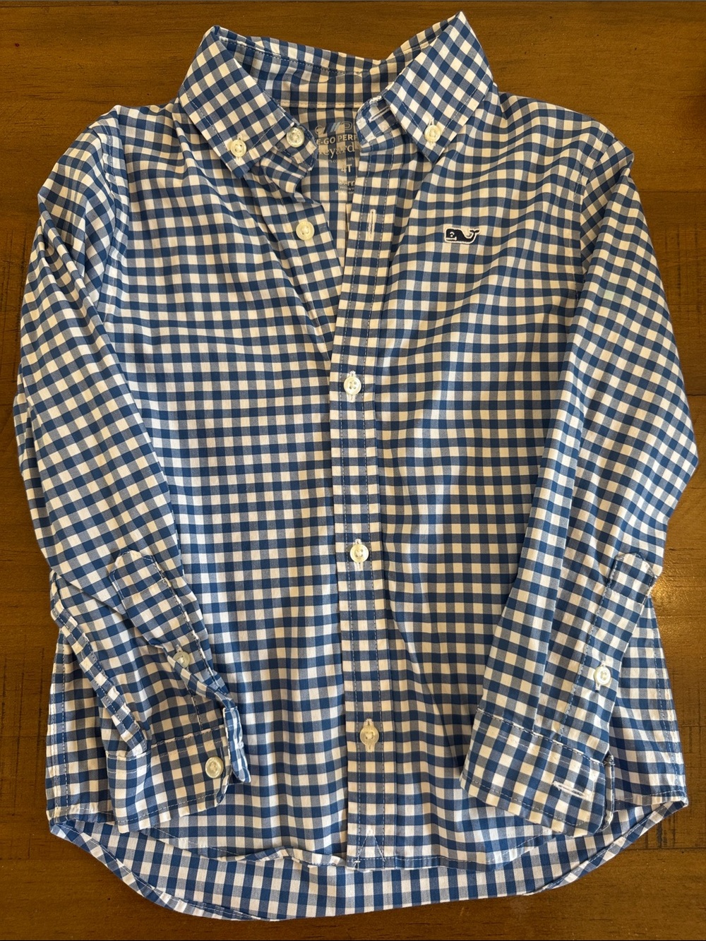 Kids Vineyard Vines Blue & White Gingham Button-Up Shirt with Whale Logo